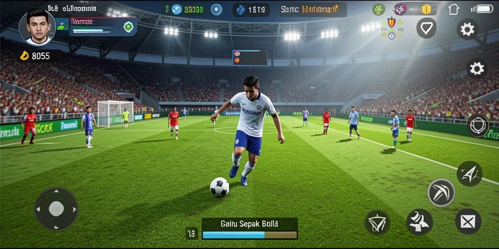 Tampilan menarik dari gameplay <strong>8055</strong> yang menampilkan pertandingan sepak bola seru.