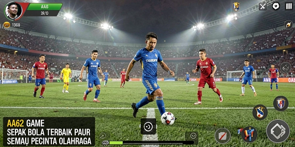 Screenshot gameplay <strong>AA62</strong> memperlihatkan aksi seru di lapangan sepak bola.