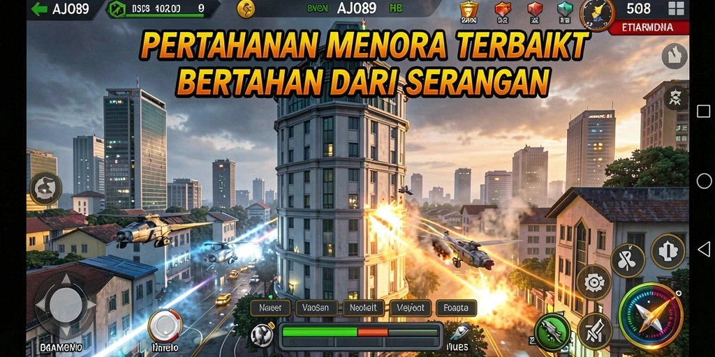 Tangkapan layar AJO89 menampilkan strategi menara dalam pertempuran.