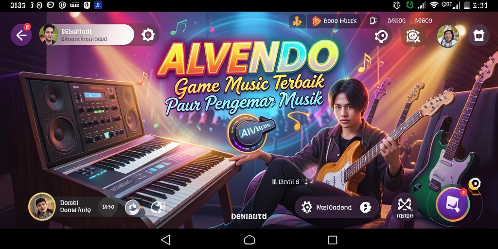 Screenshot gameplay ALVENDO menampilkan pertandingan musik yang mendebarkan.