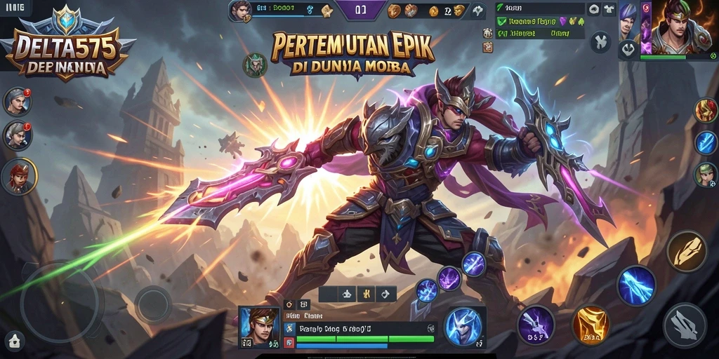 Tampilan pertempuran epik dalam DELTA575 di arena MOBA.