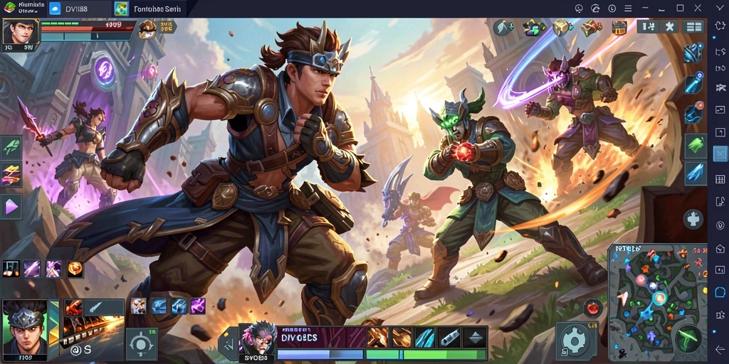 Screenshot gameplay MOBA DV188 dengan aksi seru dan karakter unik.