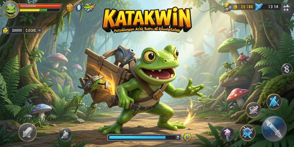 Tampilan gameplay seru di KATAKWIN dengan aksi katak.