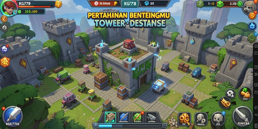 Tangkapan layar gameplay KG778 menampilkan menara dan musuh yang berhadapan.