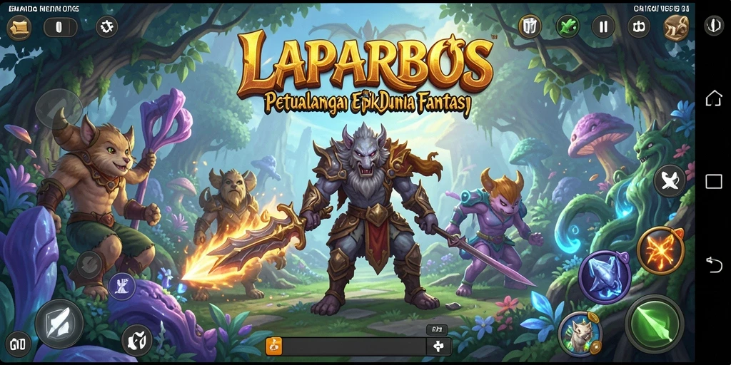 Screenshot utama LAPARBOS menampilkan pertarungan epik dengan karakter yang sedang beraksi.