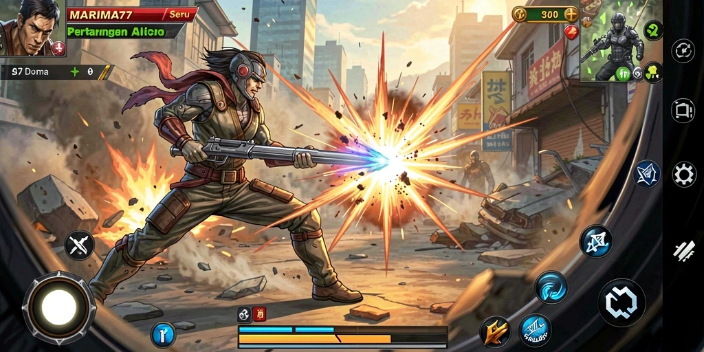 Tampilan gameplay <strong>MARIMA77</strong> yang penuh aksi dan pertarungan seru.