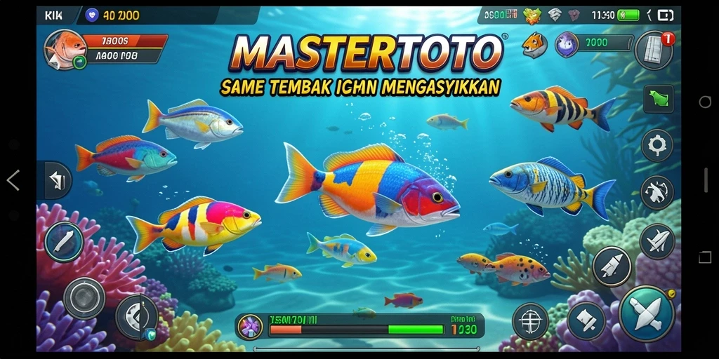 Screenshot gameplay MASTERTOTO menampilkan aksi menembak ikan yang seru.