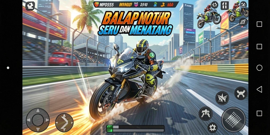 Gameplay intens di trek balap yang menantang.