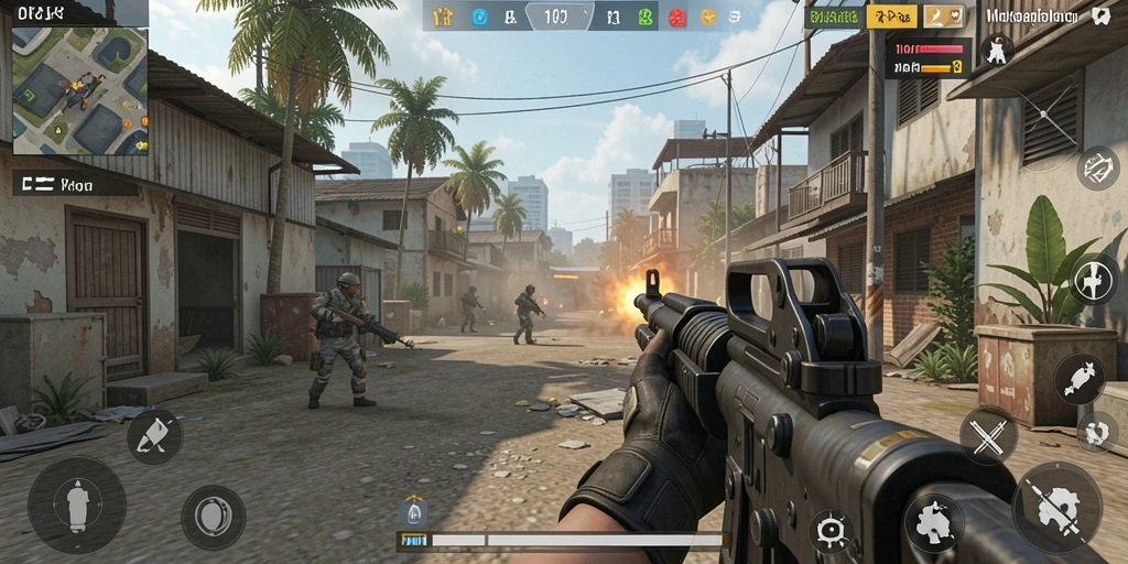 Tampilan gameplay intens OKJK dalam aksi tembak-menembak.