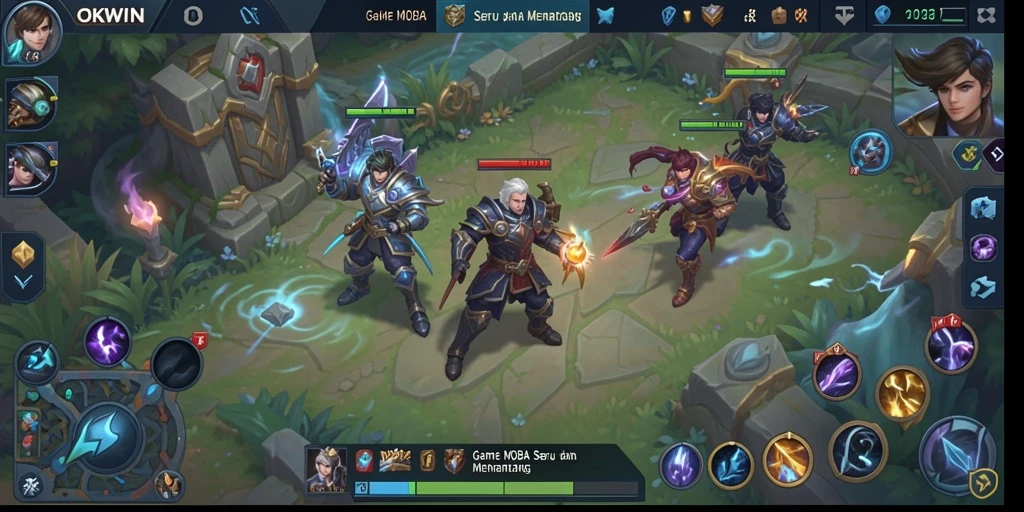 Gameplay seru di arena pertempuran OKWIN dengan karakter unik.