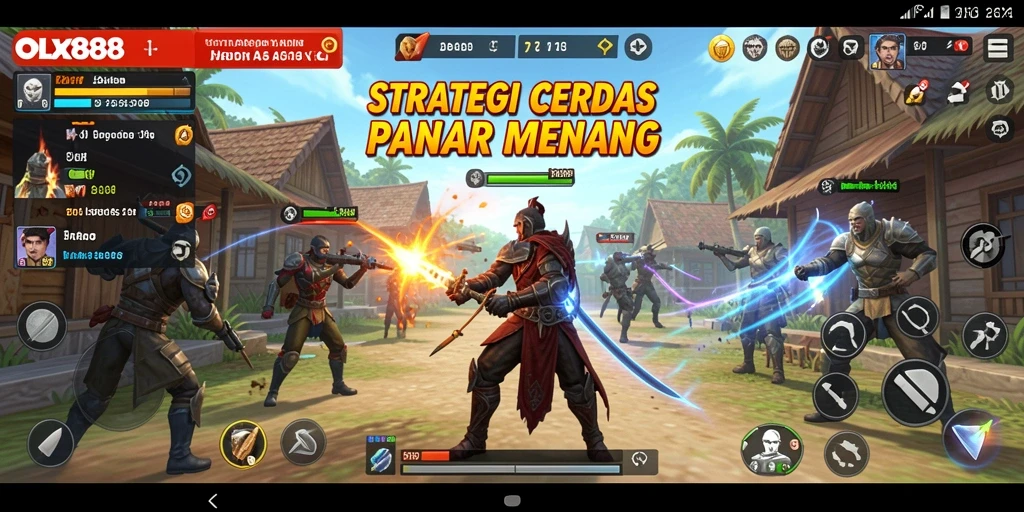 Screenshot gameplay OLX888 menampilkan pertempuran strategi yang intens.