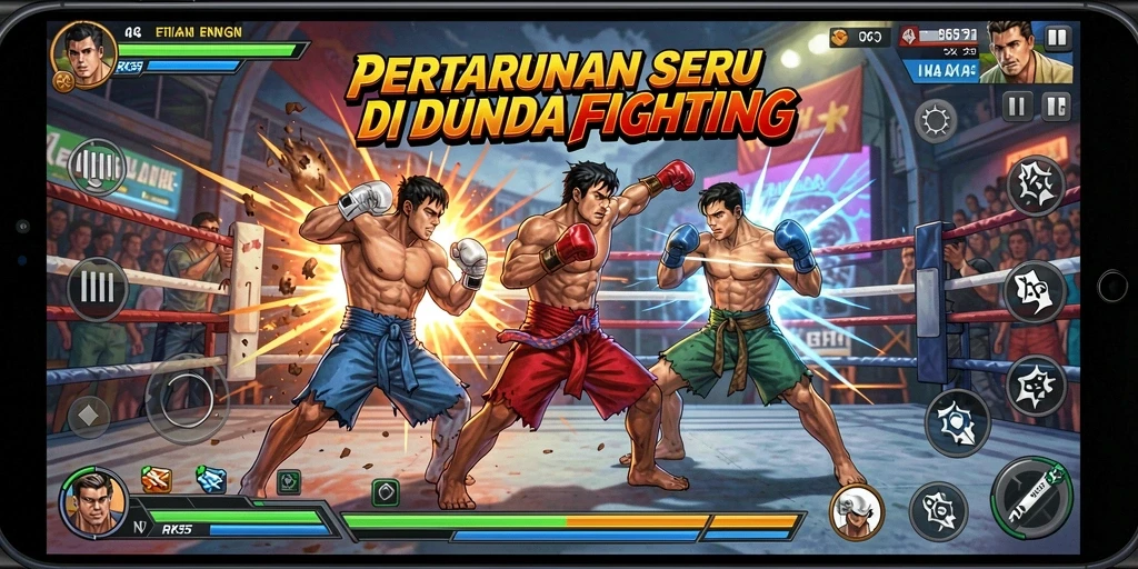 Tampilan gameplay RK55 yang penuh aksi dan strategi pertarungan.