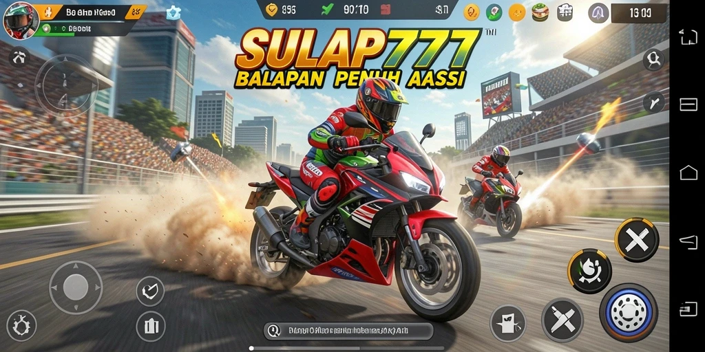 Tampilan gameplay menegangkan saat balapan motor di SULAP777.