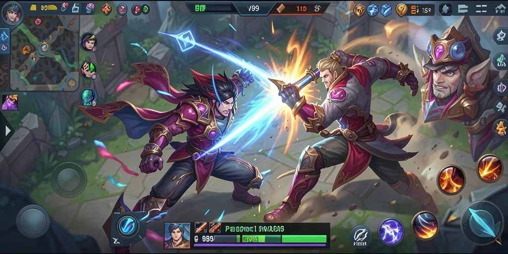 Tangkapan layar dari gameplay V89 yang mendebarkan dalam pertempuran MOBA.